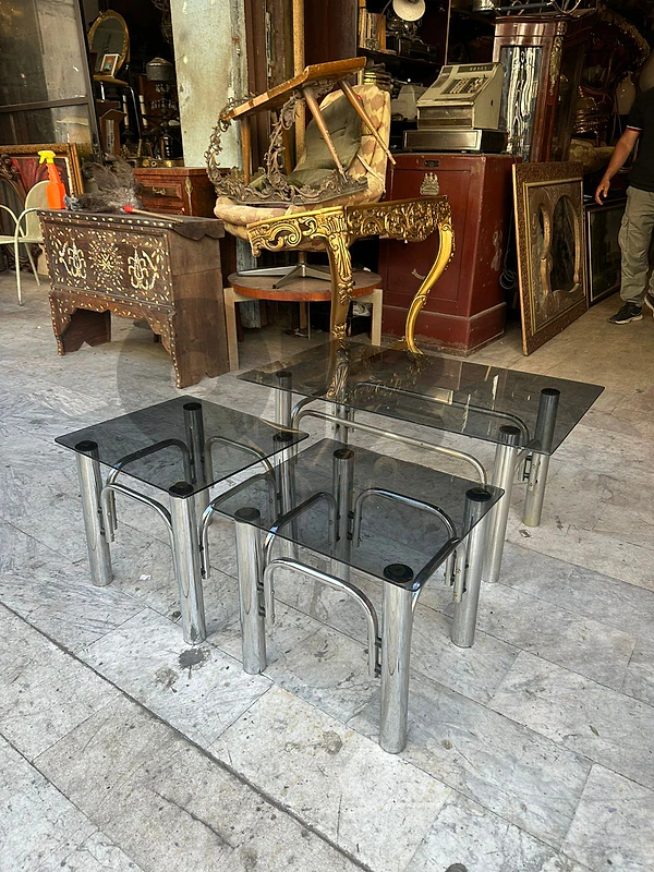 set of 3 pcs coffe table chrome 1970's