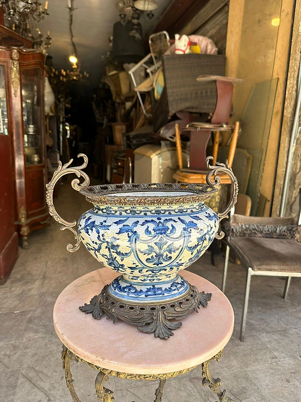 antique frensh centrepiece jardiniére bronze&porcelaine