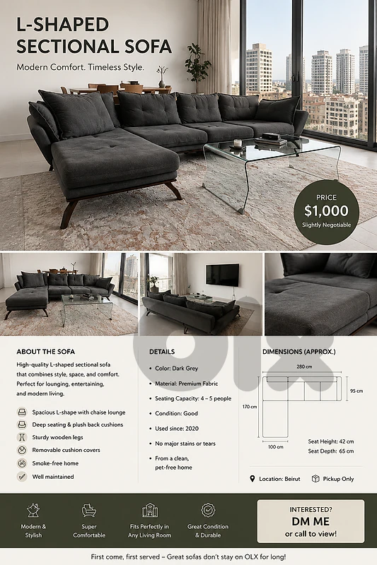 Modern L-Shaped Sofa Bed | 310 × 210 cm | Delivery Included