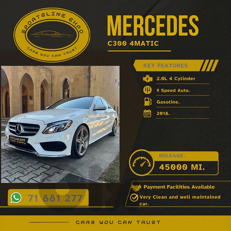 C300 4matic AMG Line 2018 45,xxx Miles Clean Carfax (payment facility)