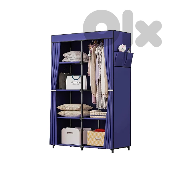 Double Clothes Wardrobe, 2-Section Closet with 4 Shelves