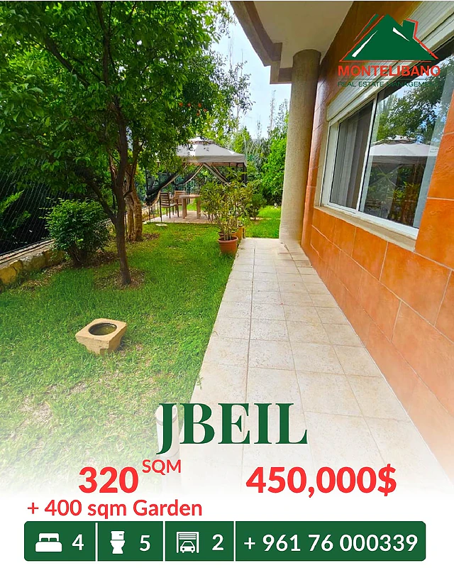 320 sqm Apartment For Sale in Jbeil جبيل with 400 sqm Garden