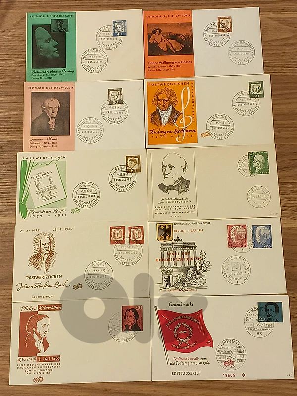 10 FDC'S (first day covers ١٠ مغلفات اليوم الأول (FDC)