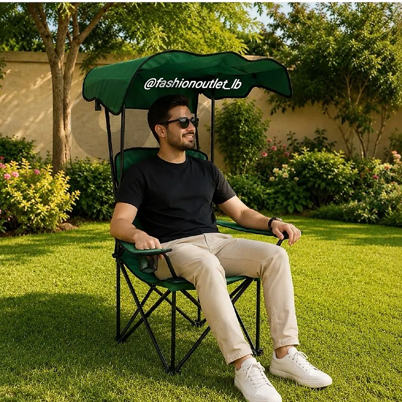 Portable Folding Camping Chair with Sunshade Canopy & Cup Holder