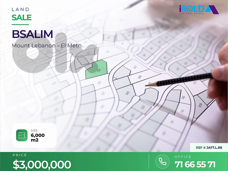 A 6000 m2 land for sale in Bsalim