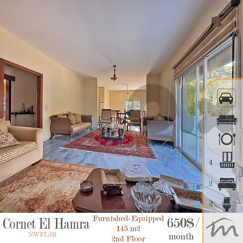 Cornet El Hamra | Furnished & Decorated 2 Bedrooms Apartment | Floor 2 Cornet El Hamra | Furnished & Decorated 2 Bedrooms Apartment | Floor 2