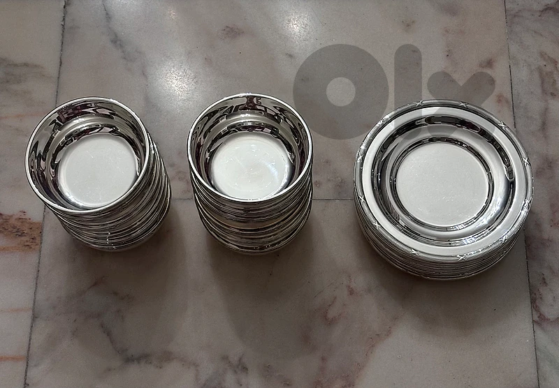 24-PIECE SILVER PLATED BOWL & PLATE SET (12 BOWLS + 12 PLATES)