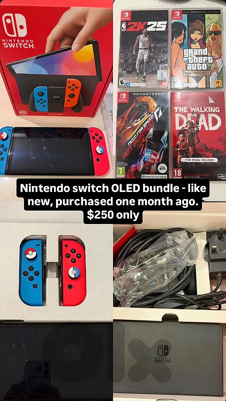 nintendo switch oled open box with 5 games