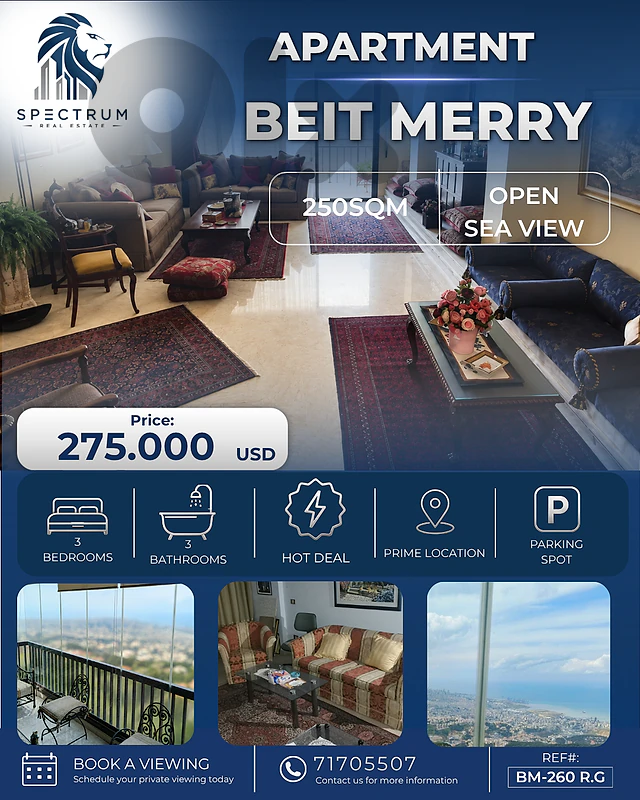 PANORAMIC VIEW | 3 BEDS | BEIT MERRY PRIME | 250Sq, (BM-260) A. G