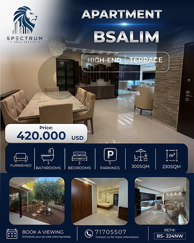 HIGH-END | FURNISHED | HUGE TERRACE | BSALIM PRIME, (BS-224) N.W