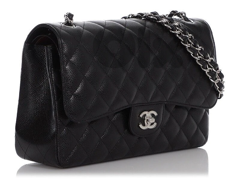 Chanel classic double flap jumbo bag soft caviar with silver hardware