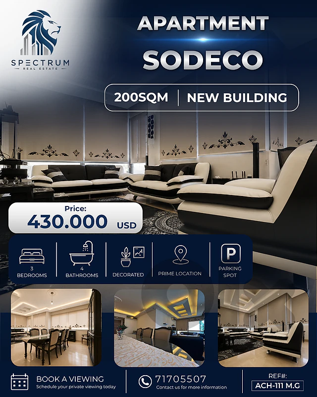 NEW BUILDING IN SODECO | DECORATED | 200SQ | 3 BEDS | ACH-111 M.G NEW BUILDING IN SODECO | DECORATED | 200SQ | 3 BEDS | ACH-111 M.G
