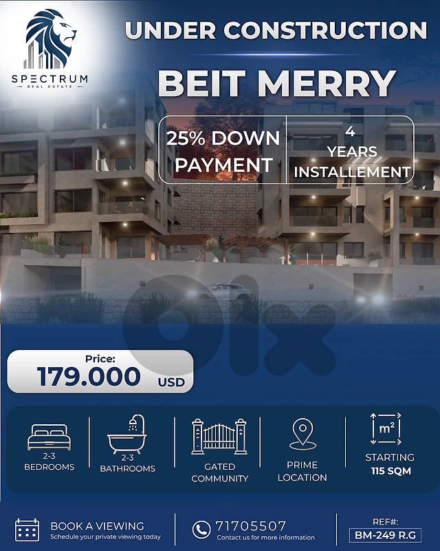 PAYMENT FACILITIES IN BEIT MERRY PRIME 25% DOWN PAYMENT, (BM-249)