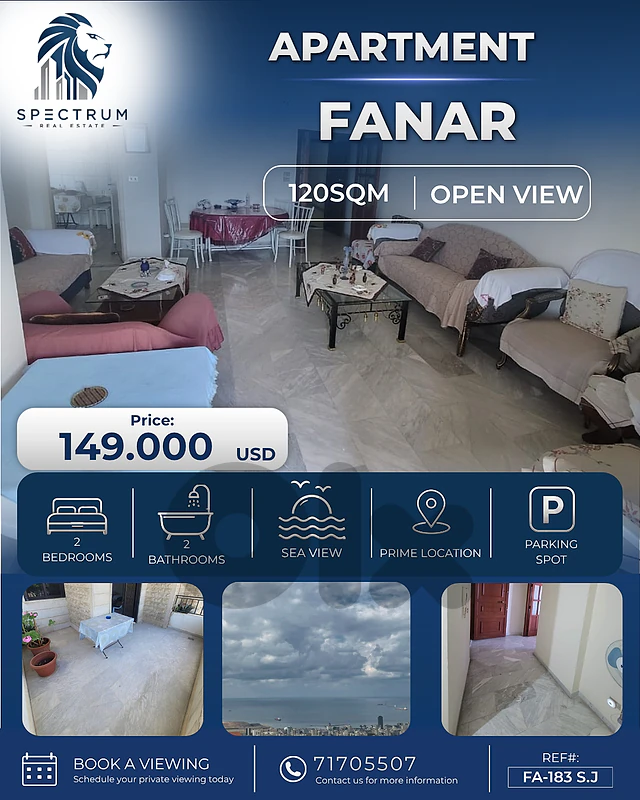 PANORAMIC SEA VIEW APARTMENT FOR SALE IN FANAR PRIME, (FA-183)