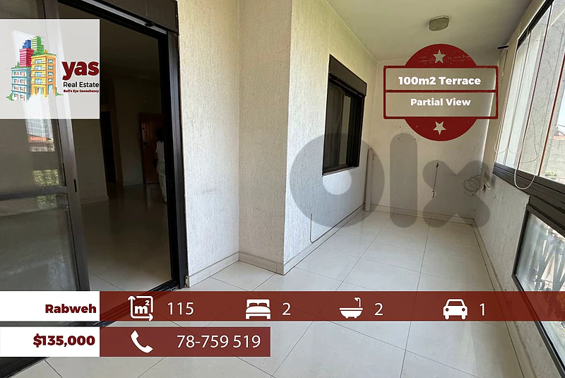 Rabweh 115m2 | 100m2 Terrace | Well Maintained | Partial View | JB