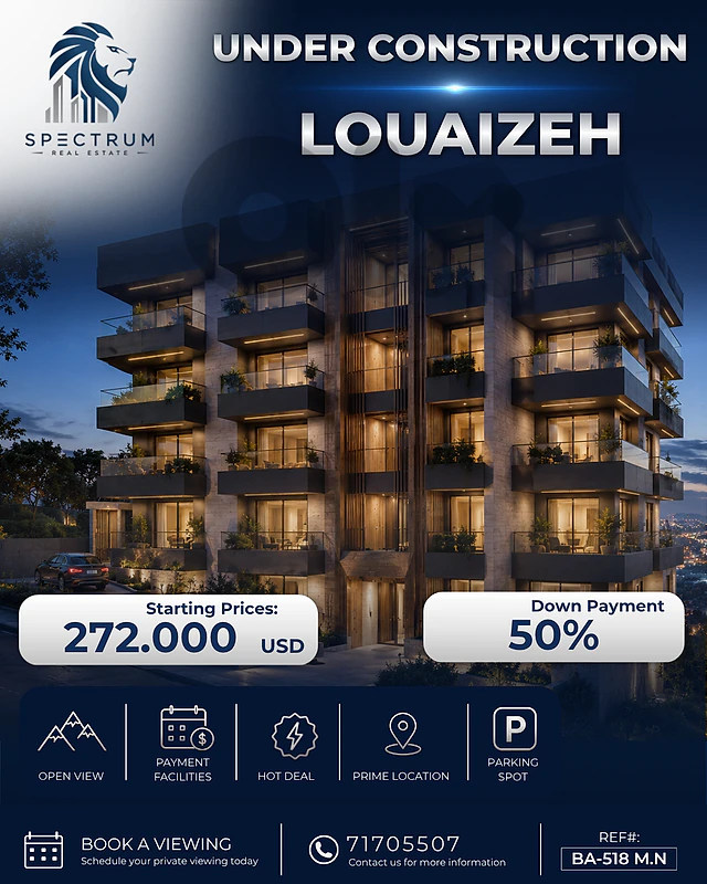 PROJECT UNDER CONSTRUCTION IN LOUAIZEH PRIME | BA-518 M.N PROJECT UNDER CONSTRUCTION IN LOUAIZEH PRIME | BA-518 M.N