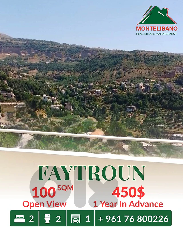 100 sqm Apartment For Rent in Faytroun فيطرون with Open View