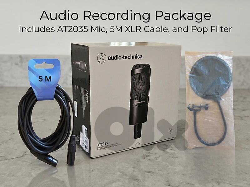 Audio-Technica AT2035 Microphone + Shock Mount + 5M Cable + Pop Filter