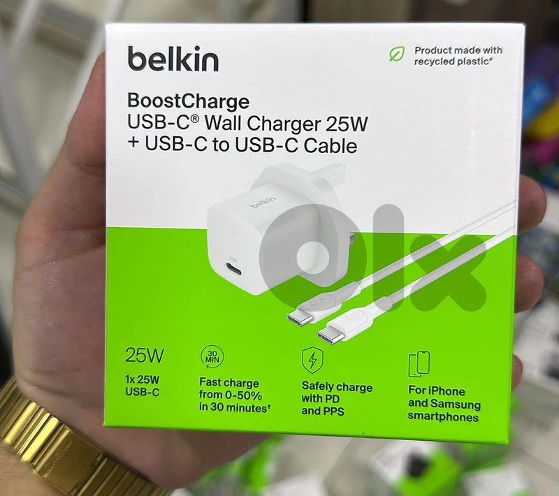 Belkin Boostcharge usb-c wall charger 25w 3 pin + usb-c to usb-c cable