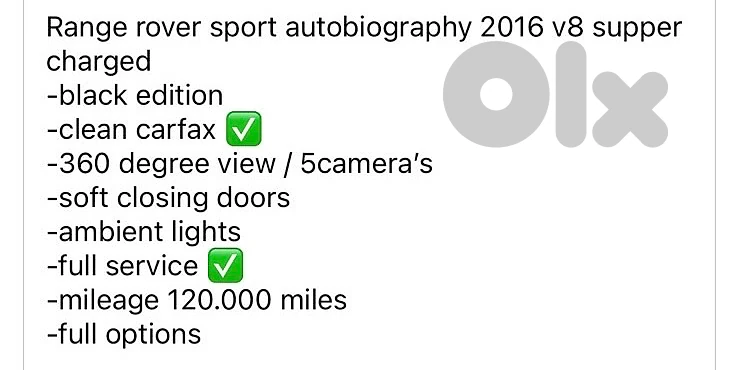 Land Rover Range Rover Sport 2016 autobiography v8 super charge Land Rover Range Rover Sport 2016 autobiography v8 super charge