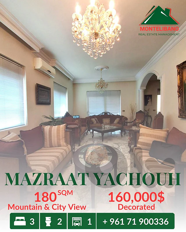 180 sqm Apartment For Sale in Mazraat Yachouh with View