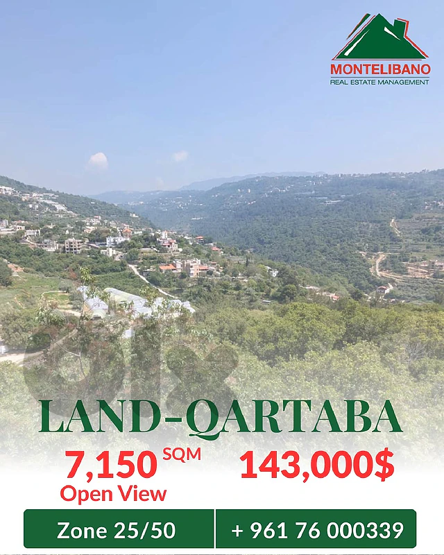 7,150 sqm Land For Sale in Qartaba قرطبا with Open View