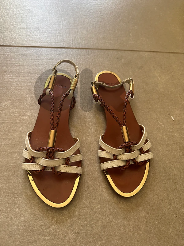 white and natural real leather with gold sandal 37 white and natural real leather with gold sandal 37