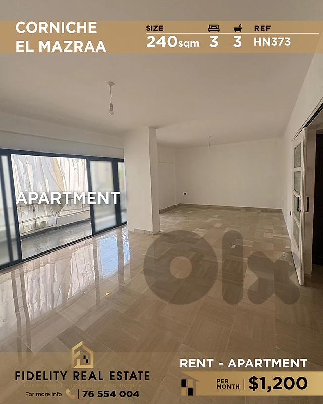 Apartment rent Corniche el Mazraa HN373 شقة للإيجار  في كورنيش المزرعة