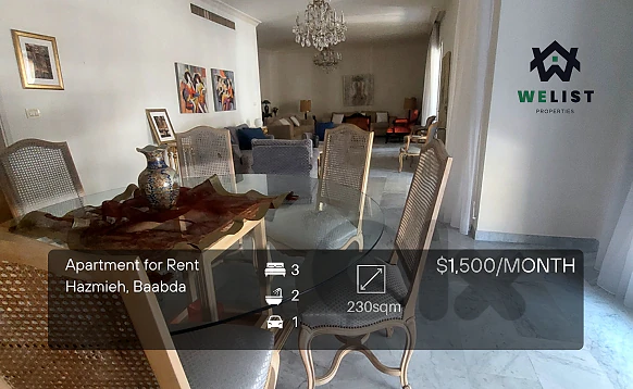 Furnished Apartment for rent in Hazmieh شقة  مفروشة للايجار  مساحة ٢٣٠ م  في منطقة الحازمية