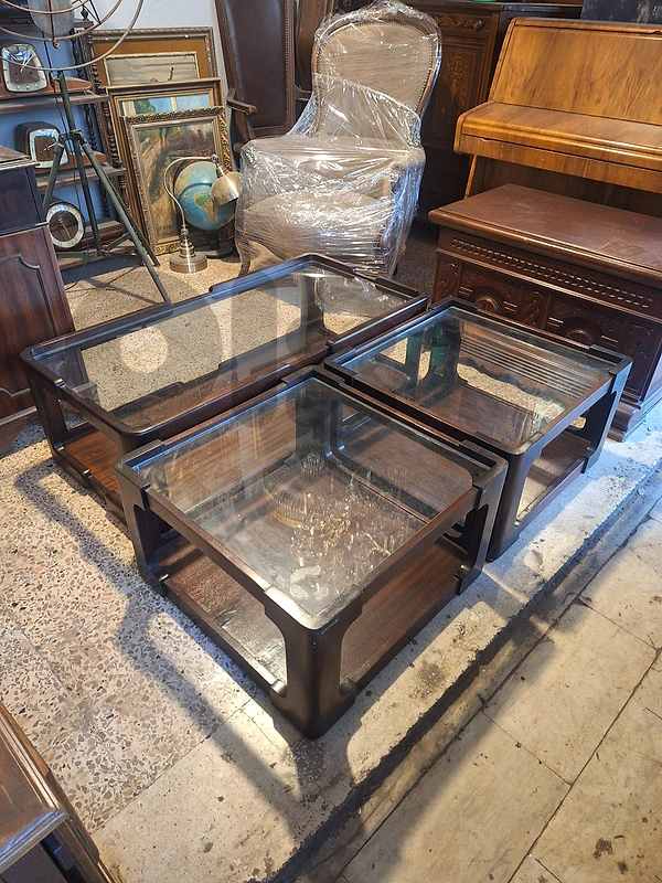 set of 3 midcentury solid wood table