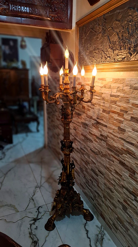 Magnificent Antique Baroque Candelabra Floor Lamp - Gilt Bronze Style