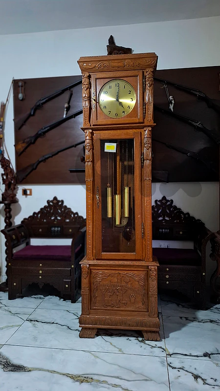 German Grandfather Clock: Rare Hand-Carved Oak Masterpiece