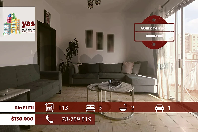 Sin El Fil 113m2 | 40m2 Terrace | Decorated | Mint Condition | AA/TO