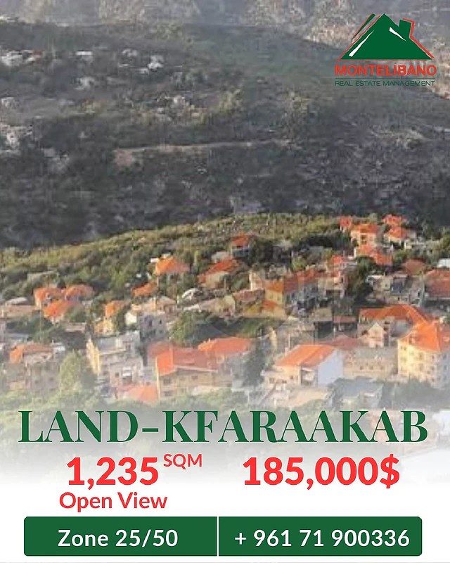 1,235 sqm Land For Sale in Kfaraakab كفرعقاب with Open View