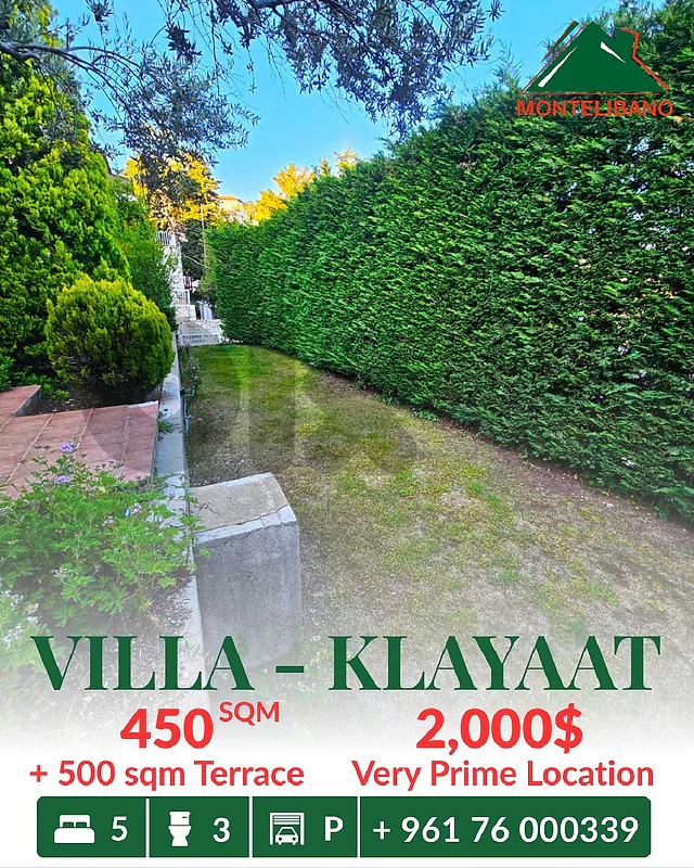 450 sqm Villa For Rent in Klayaat قليعات with 500 sqm Terrace & Garden 450 sqm Villa For Rent in Klayaat قليعات with 500 sqm Terrace & Garden