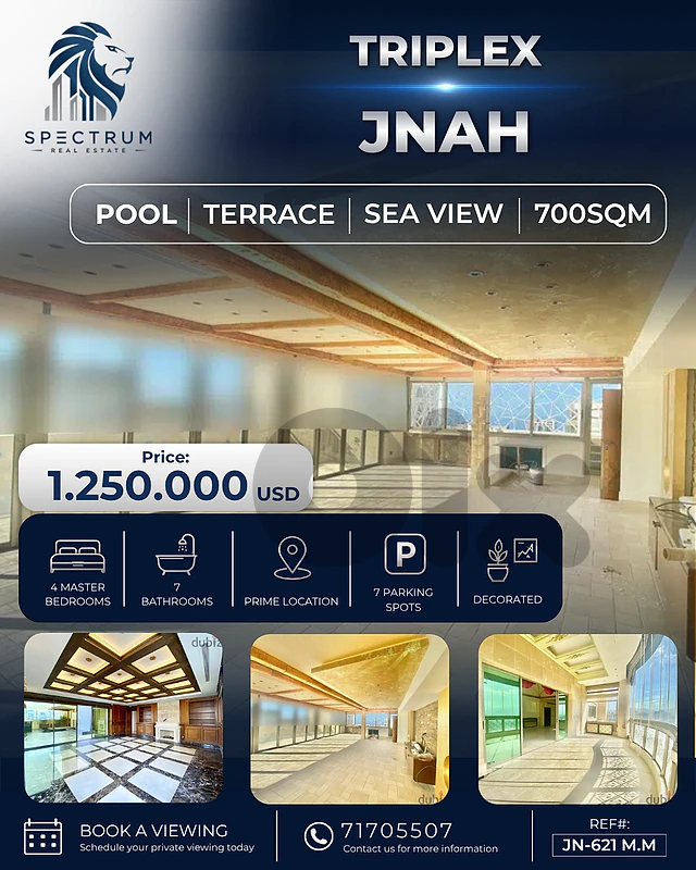 TRIPLEX IN JNAH WITH TERRACES , POOL (700SQ) 4 MASTER BEDS , (JN-621)