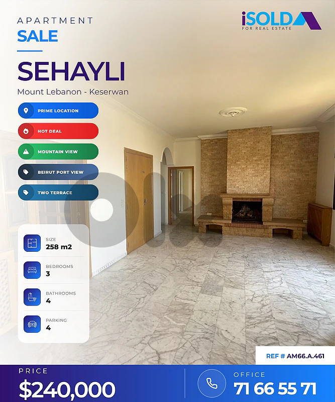 3 master bds, LUX, 4 Parkins+100m2 terraces+sea view 4sale in Sehayleh
