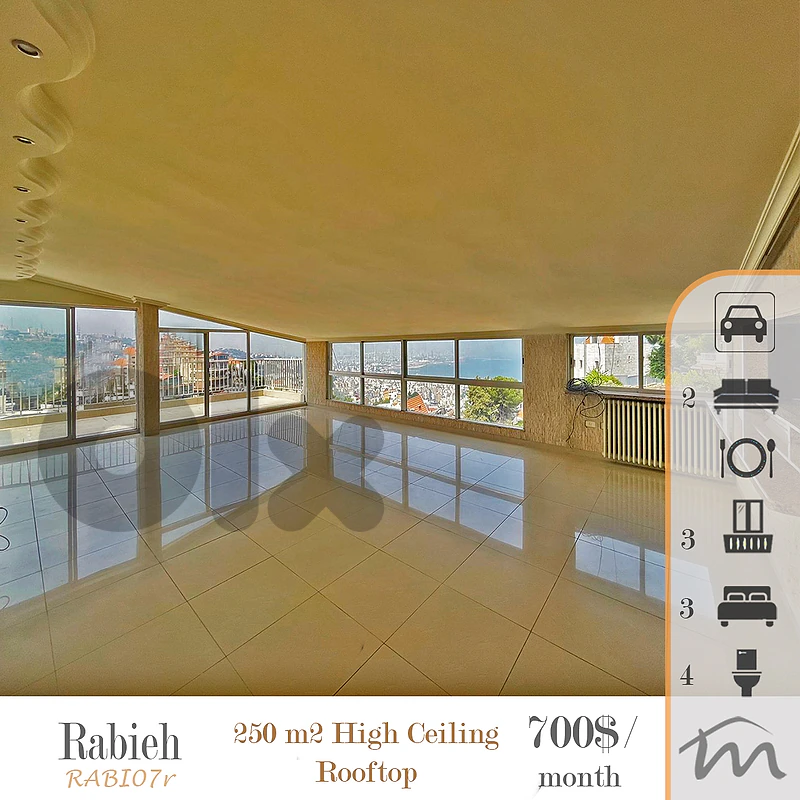 Rabieh | Charming High Ceiling Rooftop | 3 Master Bedrooms | Open View