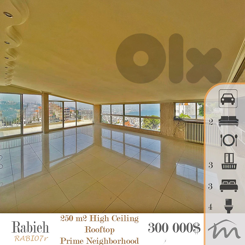 Rabieh | 1200$/m² | High Ceiling Rooftop + Terrace | Panoramic View