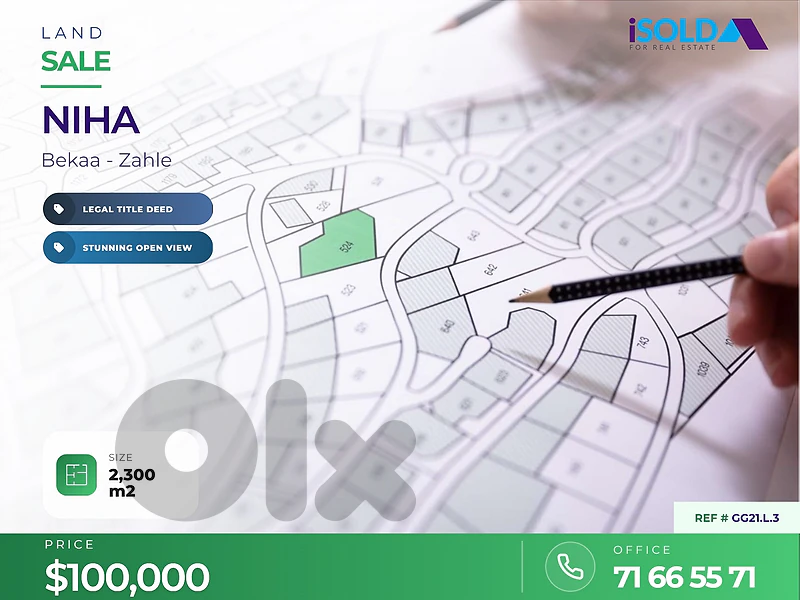 A 2300 m2 land for sale in Niha, Bekaa
