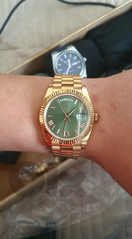 rolex daydate rose gold olive green