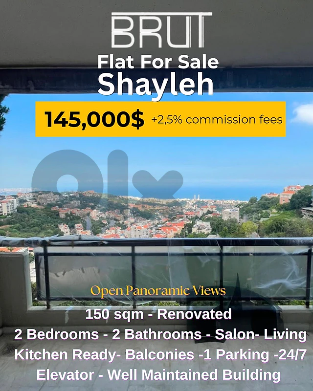 150 sqm Apartment for sale in Shayleh with Open panoramic View