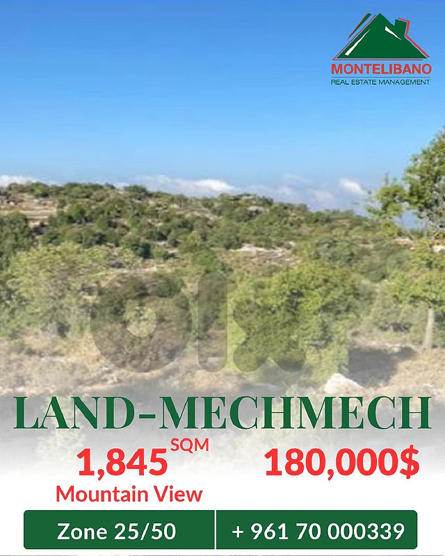 1,845 sqm Land For Sale in Mechmech مشمش with Mountain View