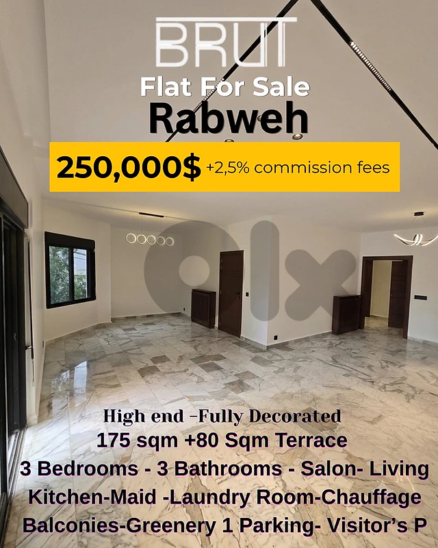 175 sqm + 80 sqm Terrace Apartment for sale in Rabweh-High end