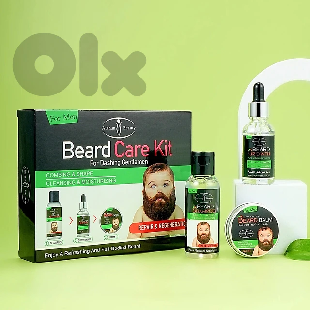 Aichun Beauty Beard Care Kit, 3-in-1 Shampoo, Growth Oil & Balm