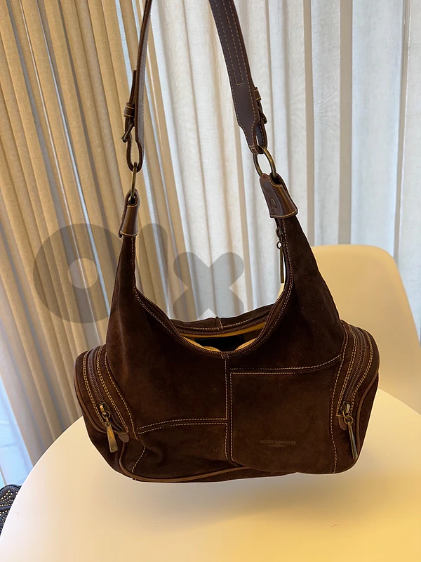 brown suede real leather italy bag