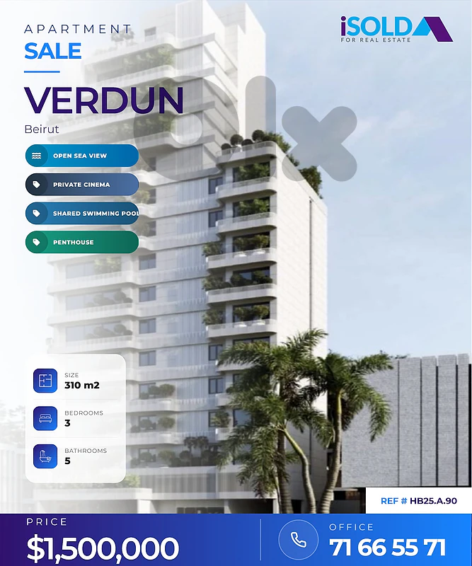 A 310 m2 penthouse with a terrace+ an open sea view for sale in Verdun