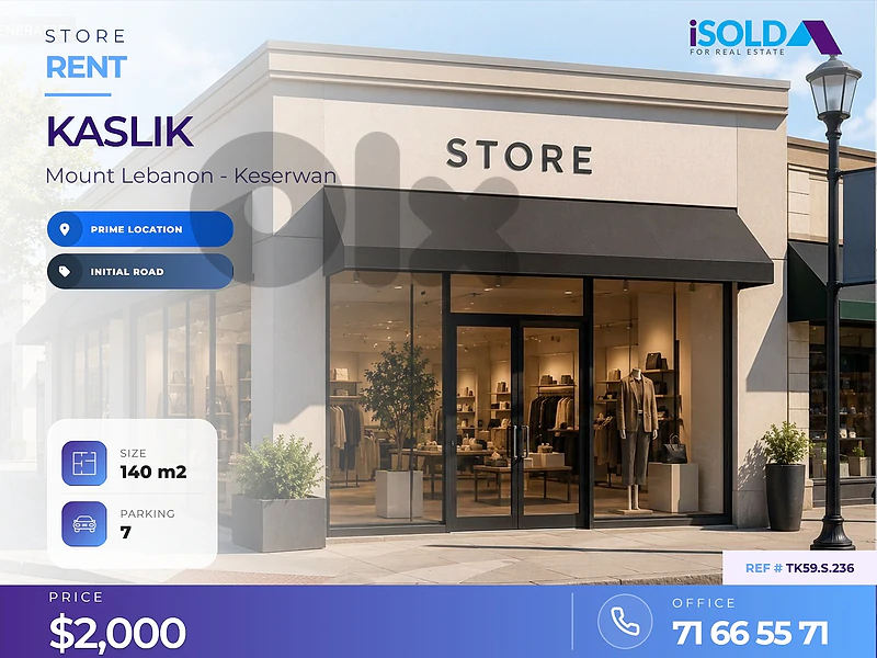 Prime location shop for rent in kaslik