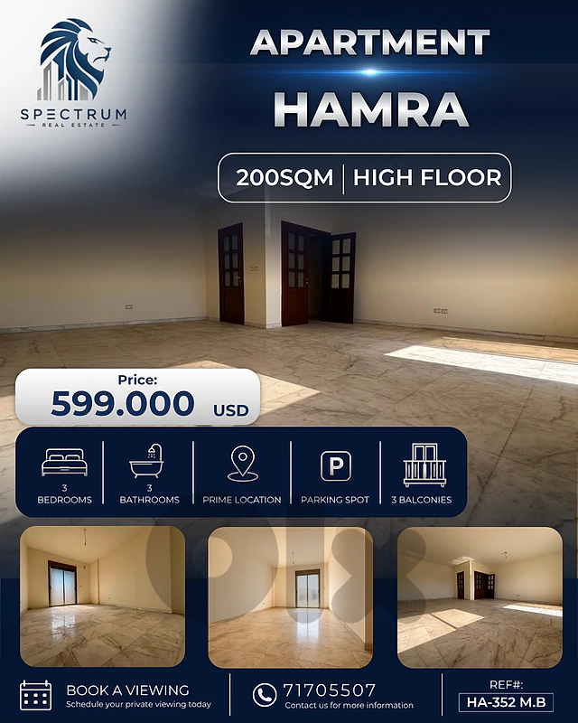 SPACIOUS APARTMENT IN HAMRA PRIME | 200SQ | 3 BEDS | HA-352 M.B