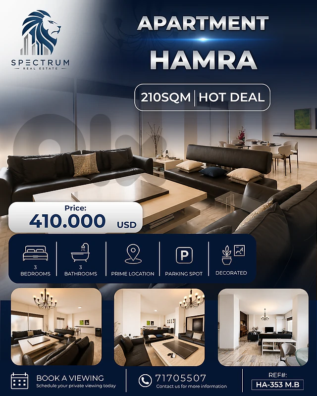 HOT DEAL ! APT IN HAMRA PRIME | 210SQ | 3 BEDS | HA-353 M.B